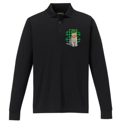 British Shorthair Leprechaun St Patricks Day Lucky Clover Great Gift Performance Long Sleeve Polo