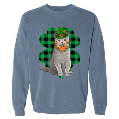 British Shorthair Leprechaun St Patricks Day Lucky Clover Great Gift Garment-Dyed Sweatshirt