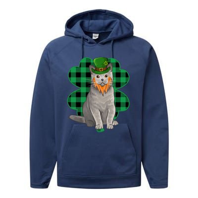 British Shorthair Leprechaun St Patricks Day Lucky Clover Great Gift Performance Fleece Hoodie