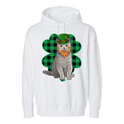 British Shorthair Leprechaun St Patricks Day Lucky Clover Great Gift Garment-Dyed Fleece Hoodie