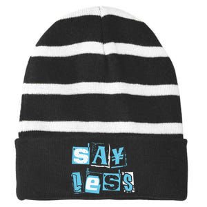 Blue Say Less Blue Color Graphic Striped Beanie with Solid Band