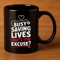 Busy Saving Lives What’S Your Excuse Icu Nurse 11oz C Handle Ceramic Mug