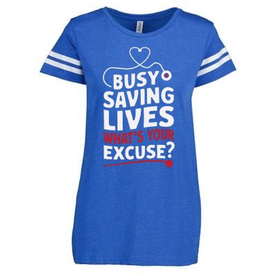 Busy Saving Lives What’S Your Excuse Icu Nurse Enza Ladies Jersey Football T-Shirt