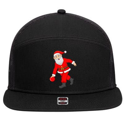 Bowling Sports Lover Santa Playing Bowling Christmas Cool Gift 7 Panel Mesh Trucker Snapback Hat