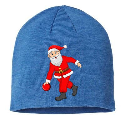 Bowling Sports Lover Santa Playing Bowling Christmas Cool Gift Sustainable Beanie