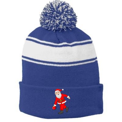 Bowling Sports Lover Santa Playing Bowling Christmas Cool Gift Stripe Pom Pom Beanie