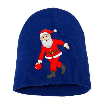 Bowling Sports Lover Santa Playing Bowling Christmas Cool Gift Short Acrylic Beanie