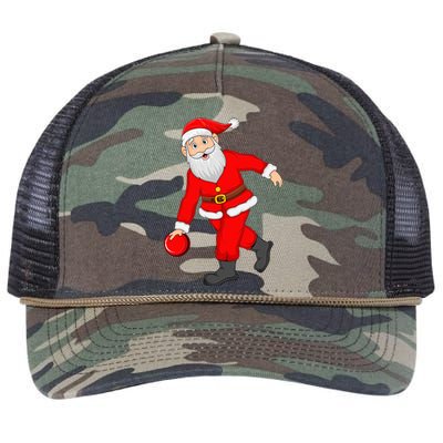 Bowling Sports Lover Santa Playing Bowling Christmas Cool Gift Retro Rope Trucker Hat Cap