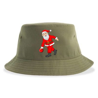 Bowling Sports Lover Santa Playing Bowling Christmas Cool Gift Sustainable Bucket Hat