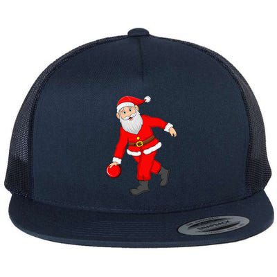 Bowling Sports Lover Santa Playing Bowling Christmas Cool Gift Flat Bill Trucker Hat