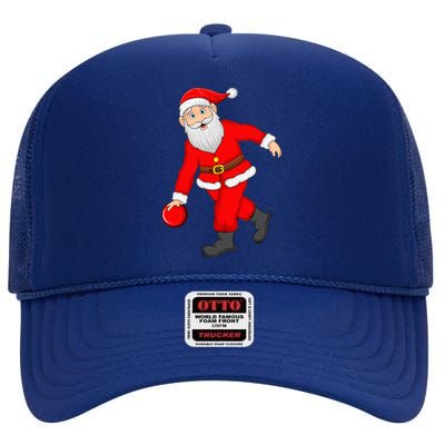 Bowling Sports Lover Santa Playing Bowling Christmas Cool Gift High Crown Mesh Back Trucker Hat