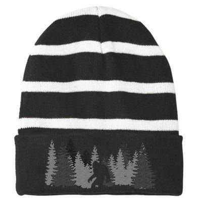 Bigfoot Sasquatch Lovers Bigfoot Believers Camping Striped Beanie with Solid Band