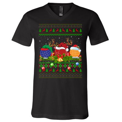 Bocce Sports Lover Xmas Santa Ugly Bocce Christmas Long Sleeve V-Neck T-Shirt