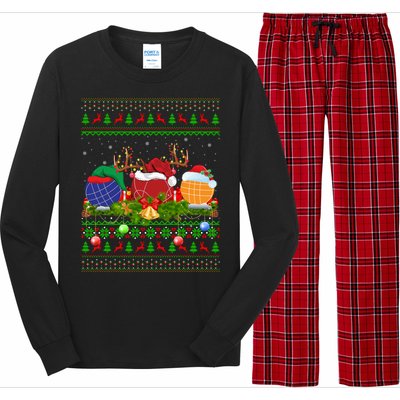 Bocce Sports Lover Xmas Santa Ugly Bocce Christmas Long Sleeve Long Sleeve Pajama Set