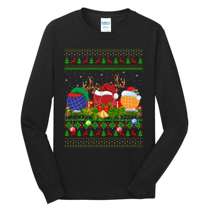 Bocce Sports Lover Xmas Santa Ugly Bocce Christmas Long Sleeve Tall Long Sleeve T-Shirt