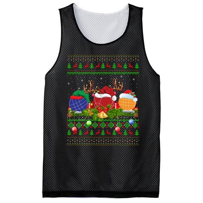 Bocce Sports Lover Xmas Santa Ugly Bocce Christmas Long Sleeve Mesh Reversible Basketball Jersey Tank