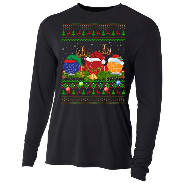 Bocce Sports Lover Xmas Santa Ugly Bocce Christmas Long Sleeve Cooling Performance Long Sleeve Crew