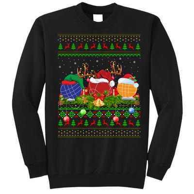 Bocce Sports Lover Xmas Santa Ugly Bocce Christmas Long Sleeve Tall Sweatshirt