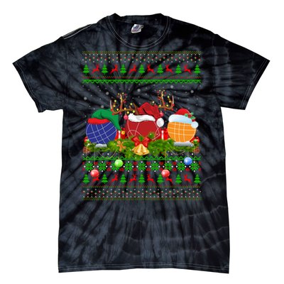 Bocce Sports Lover Xmas Santa Ugly Bocce Christmas Long Sleeve Tie-Dye T-Shirt