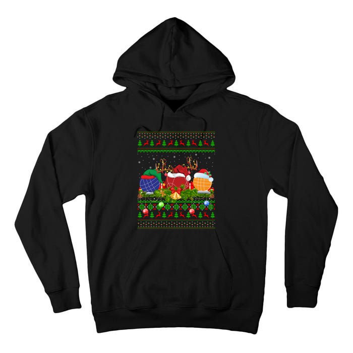 Bocce Sports Lover Xmas Santa Ugly Bocce Christmas Long Sleeve Tall Hoodie