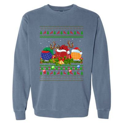 Bocce Sports Lover Xmas Santa Ugly Bocce Christmas Long Sleeve Garment-Dyed Sweatshirt