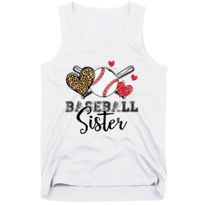 Baseball Sister Leopard Heart Funny Mothers Day Tank Top