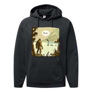 Bigfoot Sasquatch Loch Ness Monster Introvert Bruh Performance Fleece Hoodie