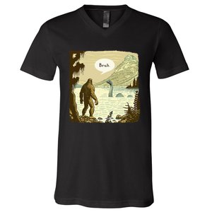 Bigfoot Sasquatch Loch Ness Monster Introvert Bruh V-Neck T-Shirt