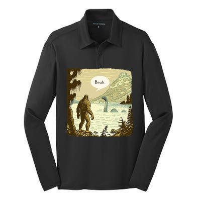 Bigfoot Sasquatch Loch Ness Monster Introvert Bruh Silk Touch Performance Long Sleeve Polo