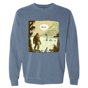 Bigfoot Sasquatch Loch Ness Monster Introvert Bruh Garment-Dyed Sweatshirt