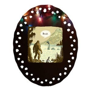 Bigfoot Sasquatch Loch Ness Monster Introvert Bruh Ceramic Oval Ornament