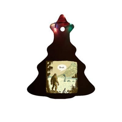 Bigfoot Sasquatch Loch Ness Monster Introvert Bruh Ceramic Tree Ornament