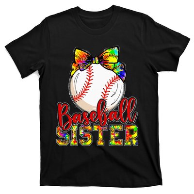 Baseball Sister Leopard Tie Dye Funny Mothers Day Girl Women T-Shirt