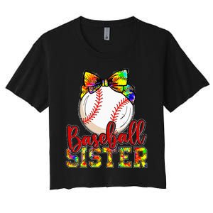 Baseball Sister Leopard Tie Dye Funny Mothers Day Girl Women Women's Crop Top Tee