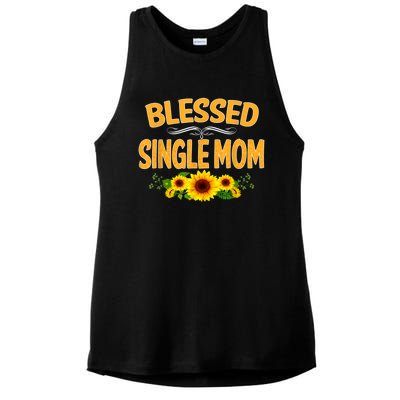 Blessed Single Mom Sunflower Thanksgiving Christmas Gift Ladies PosiCharge Tri-Blend Wicking Tank