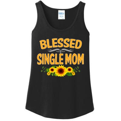 Blessed Single Mom Sunflower Thanksgiving Christmas Gift Ladies Essential Tank