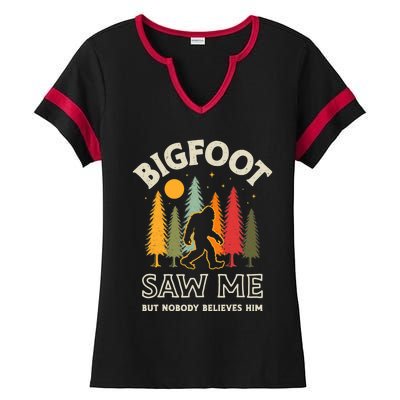 Bigfoot Saw Me But Nobody Believes Him Funny Sasquatch Retro Ladies Halftime Notch Neck Tee