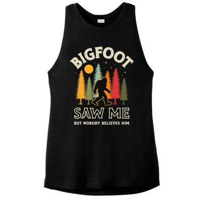 Bigfoot Saw Me But Nobody Believes Him Funny Sasquatch Retro Ladies PosiCharge Tri-Blend Wicking Tank