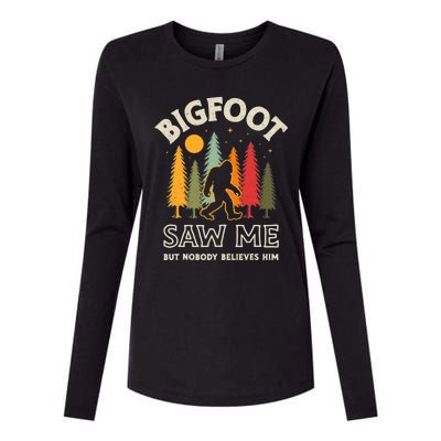 Bigfoot Saw Me But Nobody Believes Him Funny Sasquatch Retro Womens Cotton Relaxed Long Sleeve T-Shirt