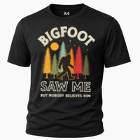 Bigfoot Saw Me But Nobody Believes Him Funny Sasquatch Retro Cooling Performance Crew T-Shirt