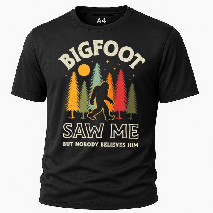 Bigfoot Saw Me But Nobody Believes Him Funny Sasquatch Retro Cooling Performance Crew T-Shirt