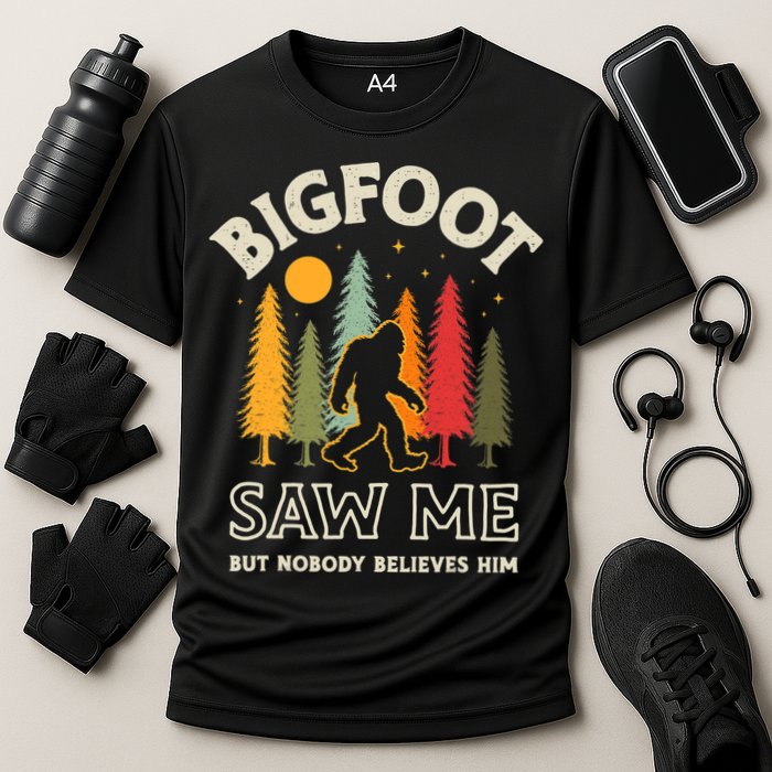 Bigfoot Saw Me But Nobody Believes Him Funny Sasquatch Retro Cooling Performance Crew T-Shirt