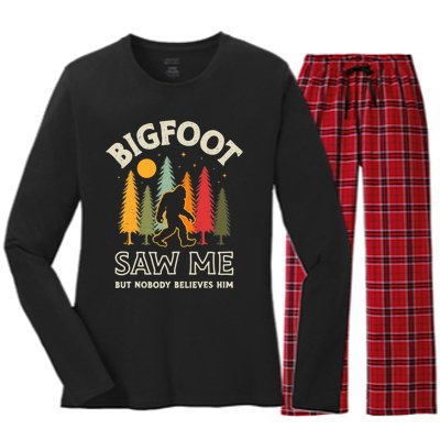 Bigfoot Saw Me But Nobody Believes Him Funny Sasquatch Retro Women's Long Sleeve Flannel Pajama Set 