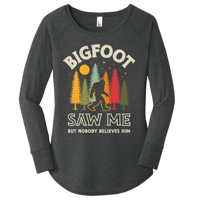 Bigfoot Saw Me But Nobody Believes Him Funny Sasquatch Retro Women's Perfect Tri Tunic Long Sleeve Shirt