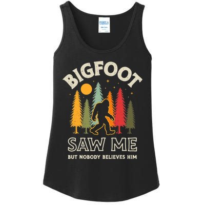 Bigfoot Saw Me But Nobody Believes Him Funny Sasquatch Retro Ladies Essential Tank