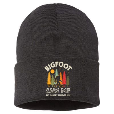 Bigfoot Saw Me But Nobody Believes Him Funny Sasquatch Retro Sustainable Knit Beanie