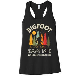 Bigfoot Saw Me But Nobody Believes Him Funny Sasquatch Retro Women's Racerback Tank