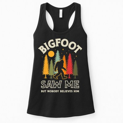 Bigfoot Saw Me But Nobody Believes Him Funny Sasquatch Retro Womens Tank Top
