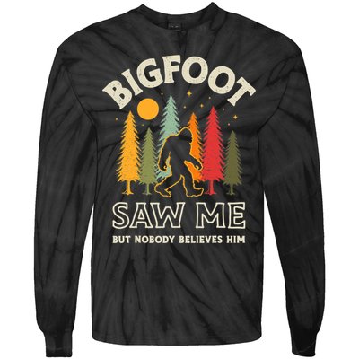 Bigfoot Saw Me But Nobody Believes Him Funny Sasquatch Retro Tie-Dye Long Sleeve Shirt