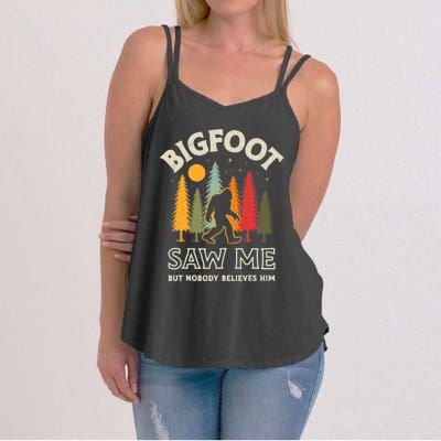 Bigfoot Saw Me But Nobody Believes Him Funny Sasquatch Retro Women's Strappy Tank